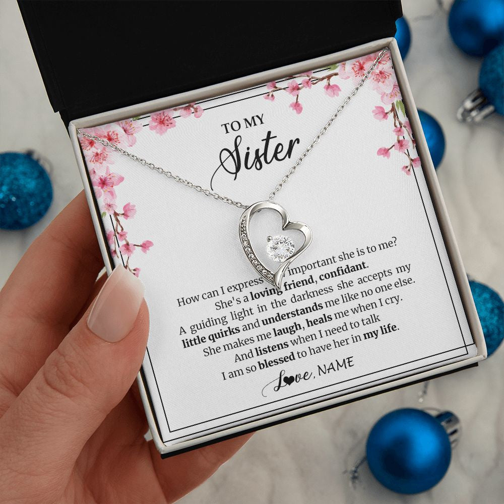 Personalized To My Sister Necklace From Sister She's A Loving Friend Bestie Sister Birthday Graduation Christmas Pendant Customized Gift Box Message Card