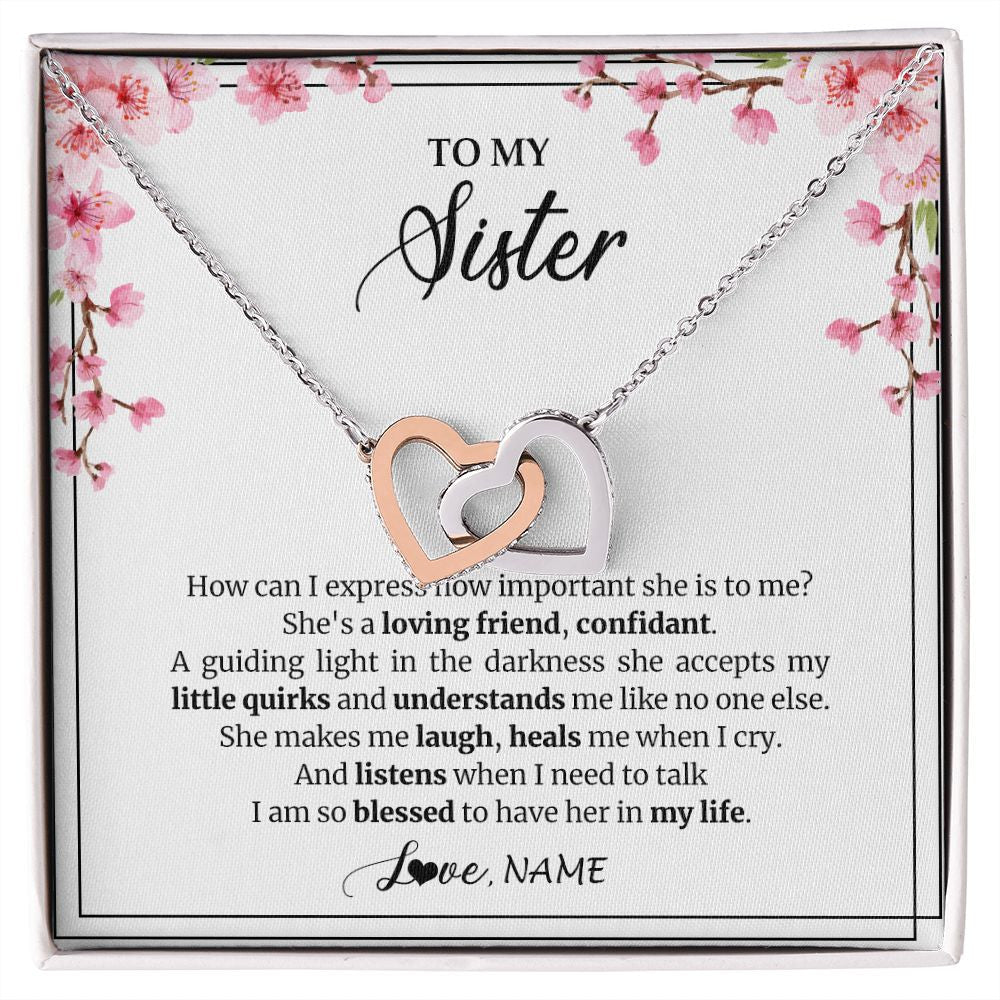 Personalized To My Sister Necklace From Sister She's A Loving Friend Bestie Sister Birthday Graduation Christmas Pendant Customized Gift Box Message Card