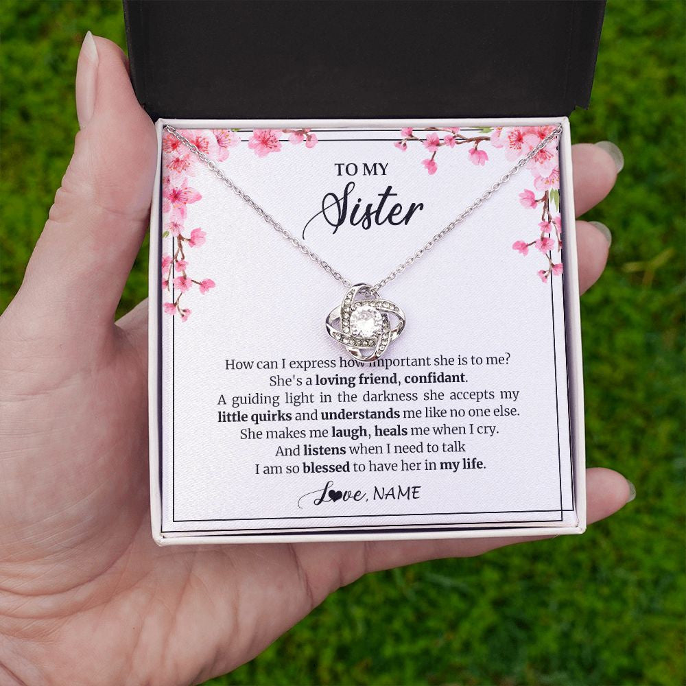 Personalized To My Sister Necklace From Sister She's A Loving Friend Bestie Sister Birthday Graduation Christmas Pendant Customized Gift Box Message Card