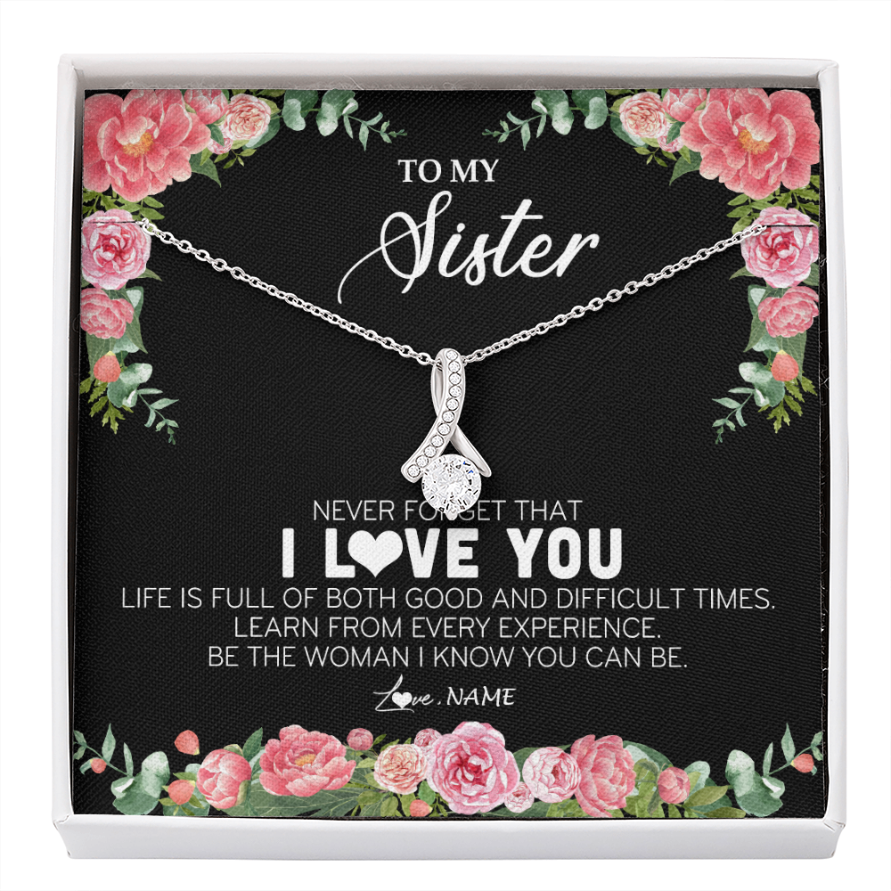 Personalized To My Sister Necklace from Brother Sister Never Forget I Love You Floral Jewelry for Sister Birthday Graduation Christmas Customized Message Card