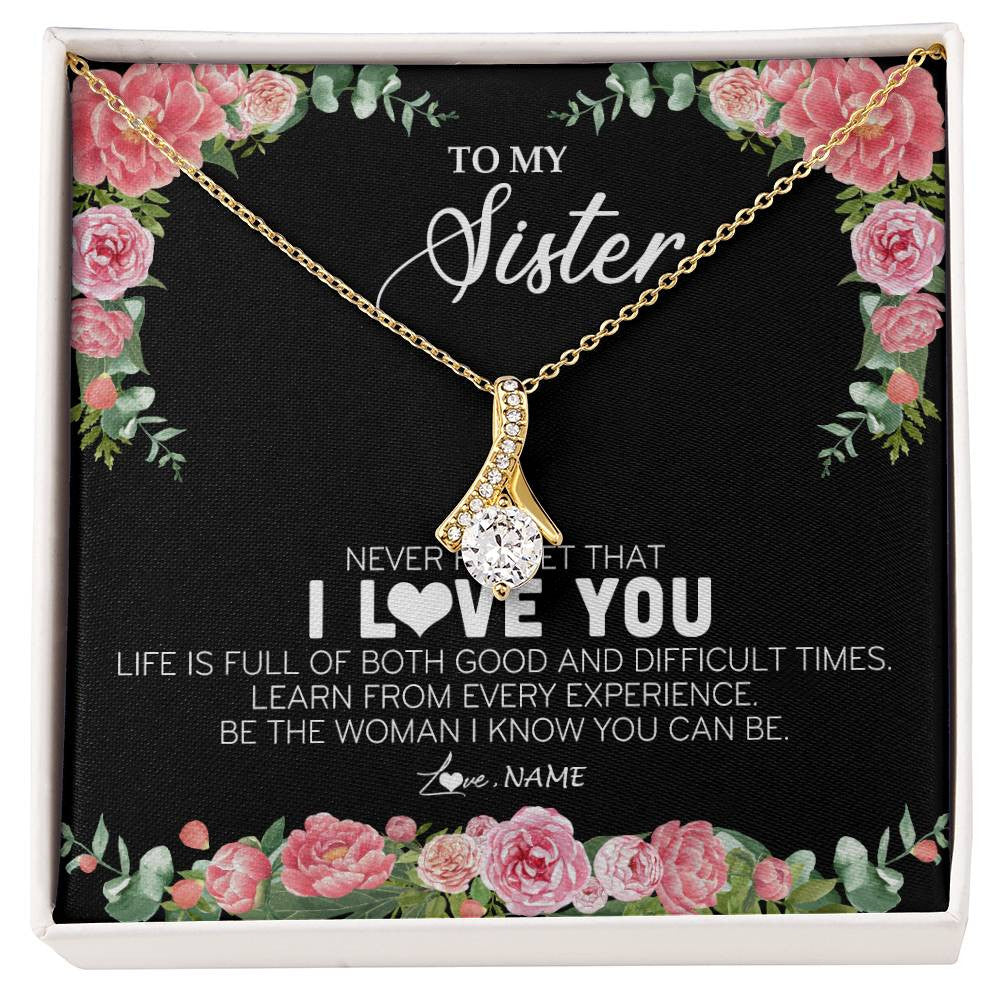 Personalized To My Sister Necklace from Brother Sister Never Forget I Love You Floral Jewelry for Sister Birthday Graduation Christmas Customized Message Card