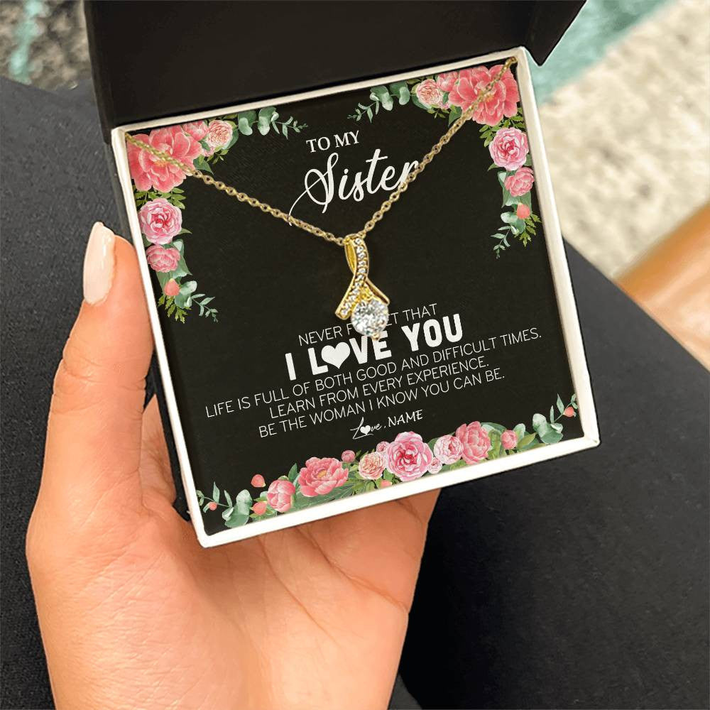 Personalized To My Sister Necklace from Brother Sister Never Forget I Love You Floral Jewelry for Sister Birthday Graduation Christmas Customized Message Card