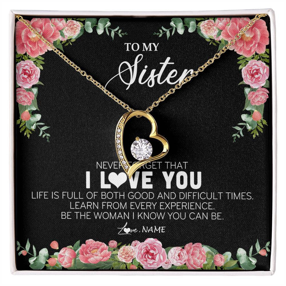Personalized To My Sister Necklace from Brother Sister Never Forget I Love You Floral Jewelry for Sister Birthday Graduation Christmas Customized Message Card