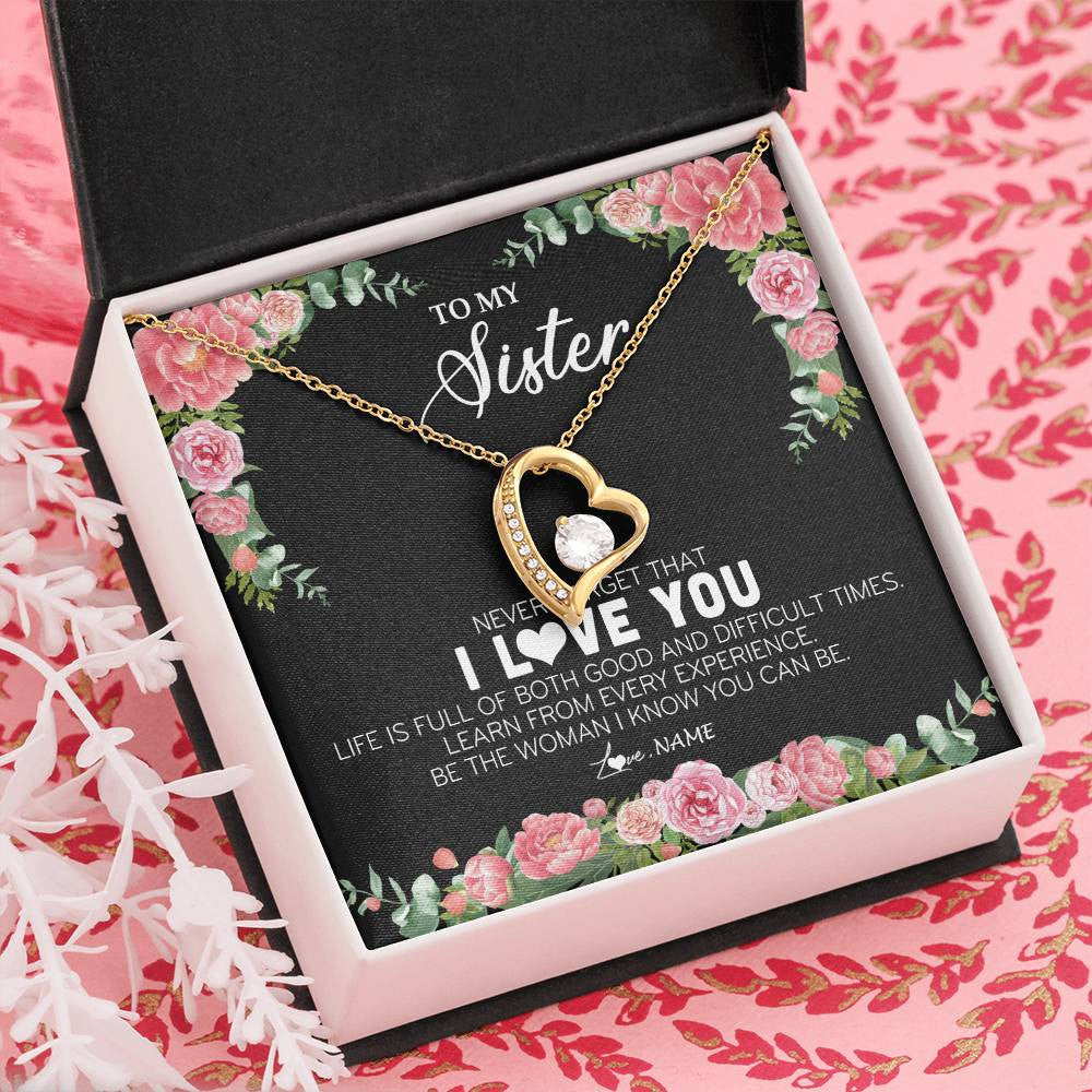 Personalized To My Sister Necklace from Brother Sister Never Forget I Love You Floral Jewelry for Sister Birthday Graduation Christmas Customized Message Card