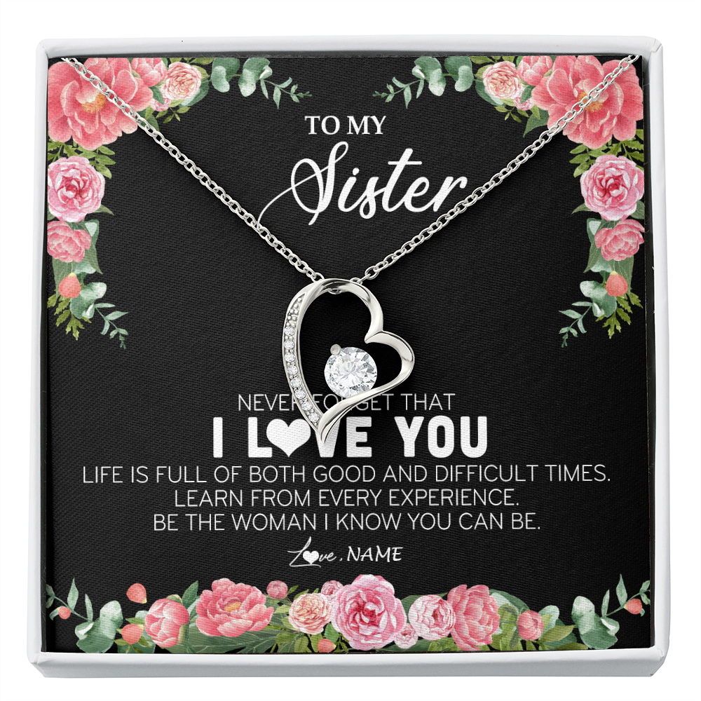 Personalized To My Sister Necklace from Brother Sister Never Forget I Love You Floral Jewelry for Sister Birthday Graduation Christmas Customized Message Card