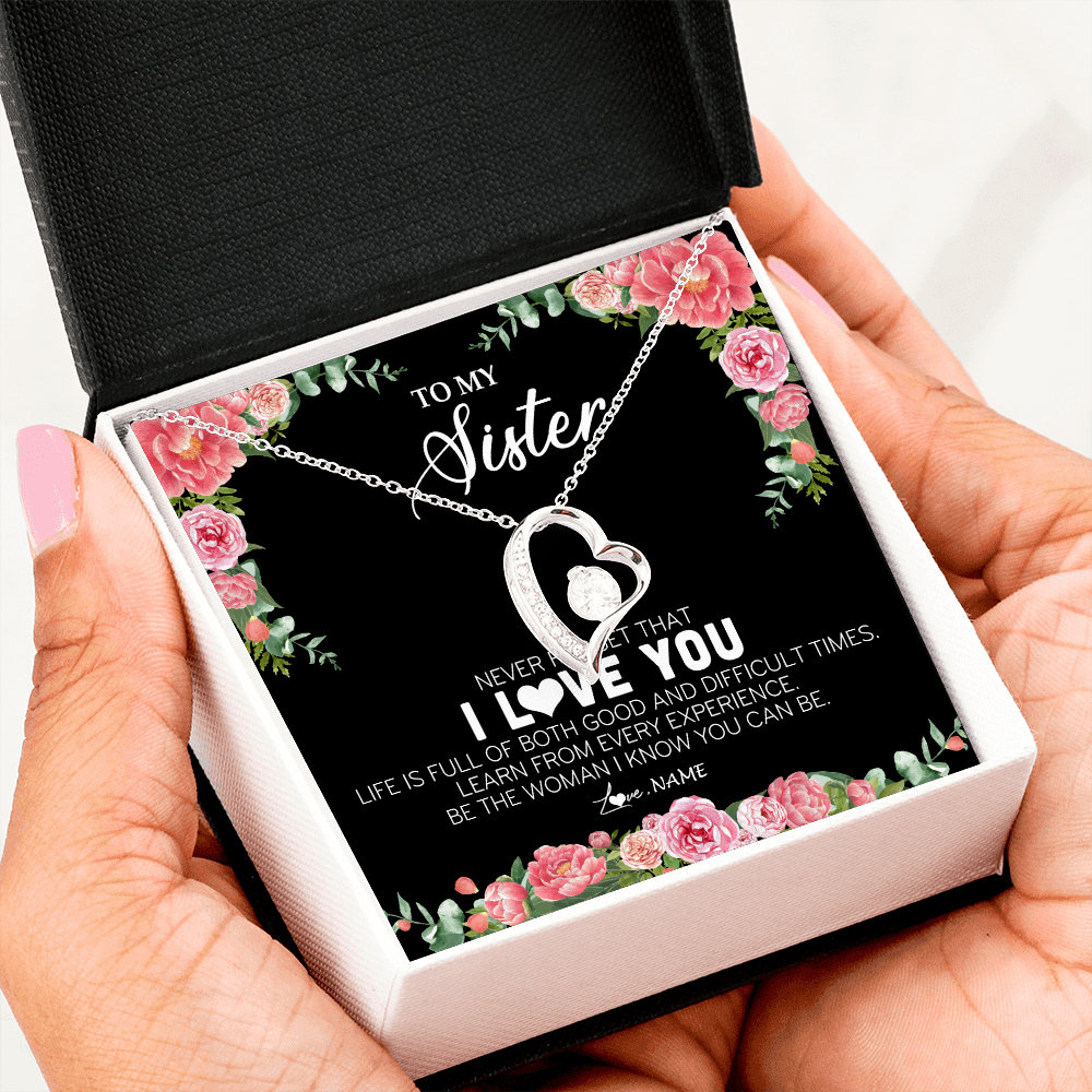 Personalized To My Sister Necklace from Brother Sister Never Forget I Love You Floral Jewelry for Sister Birthday Graduation Christmas Customized Message Card