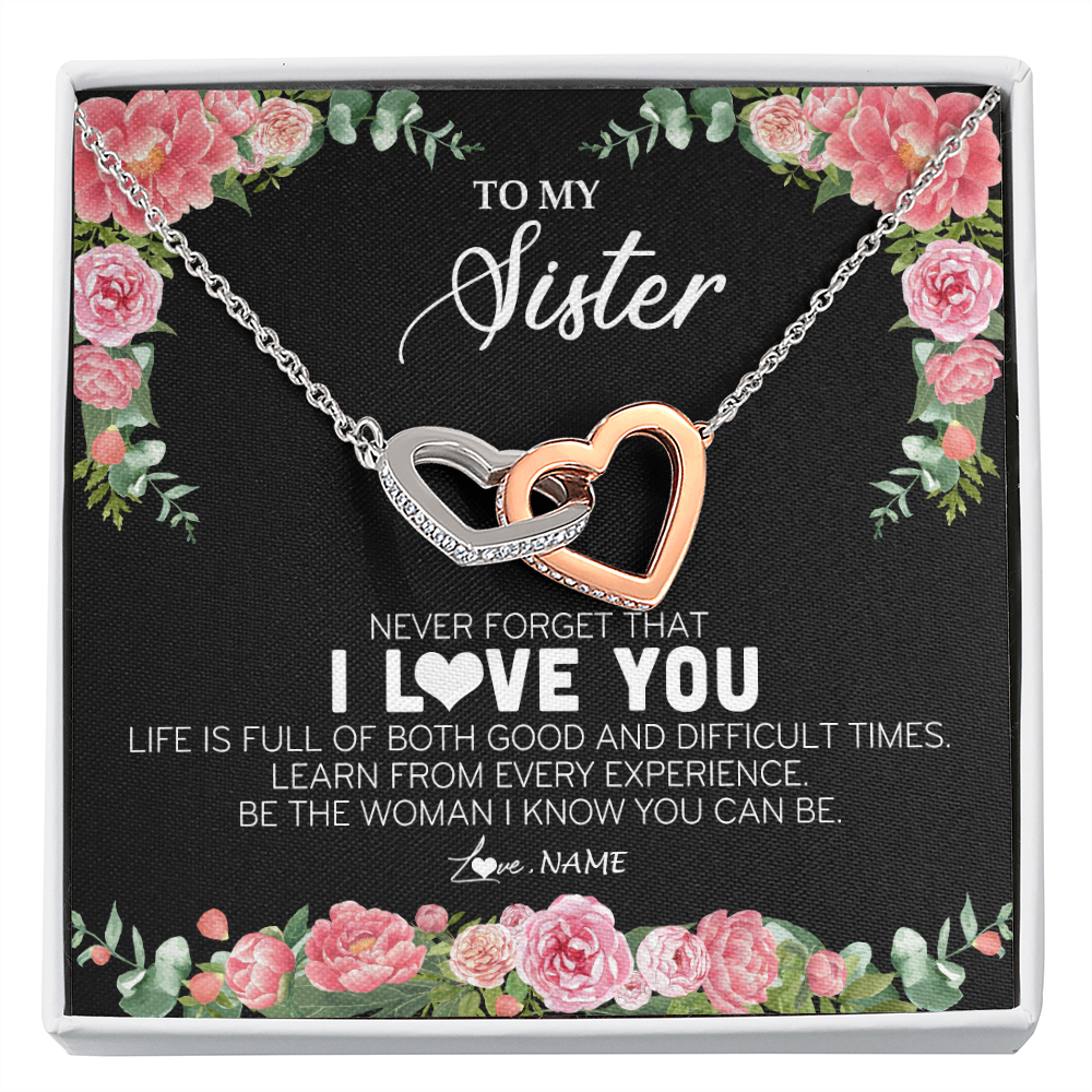 Personalized To My Sister Necklace from Brother Sister Never Forget I Love You Floral Jewelry for Sister Birthday Graduation Christmas Customized Message Card