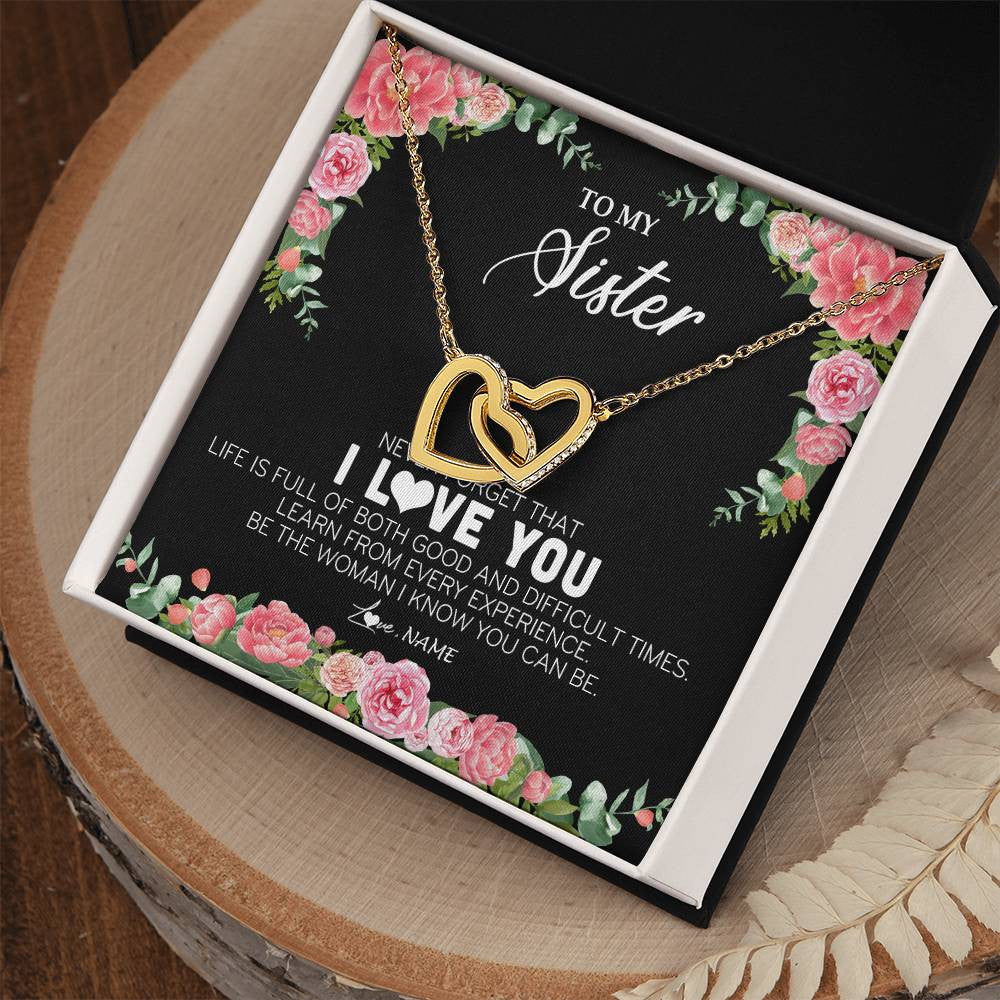 Personalized To My Sister Necklace from Brother Sister Never Forget I Love You Floral Jewelry for Sister Birthday Graduation Christmas Customized Message Card