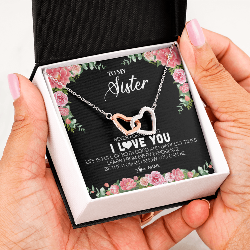 Personalized To My Sister Necklace from Brother Sister Never Forget I Love You Floral Jewelry for Sister Birthday Graduation Christmas Customized Message Card