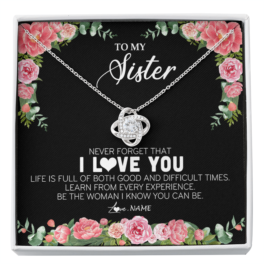 Personalized To My Sister Necklace from Brother Sister Never Forget I Love You Floral Jewelry for Sister Birthday Graduation Christmas Customized Message Card