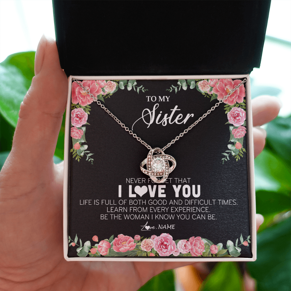 Personalized To My Sister Necklace from Brother Sister Never Forget I Love You Floral Jewelry for Sister Birthday Graduation Christmas Customized Message Card