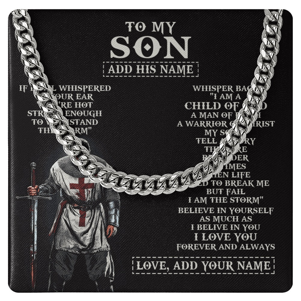 Personalized To My Son From Dad Mom Necklace I Am The Storm Knight Templar Birthday Gifts For Son Christian Christmas Graduation Custom Gift Box Message Card