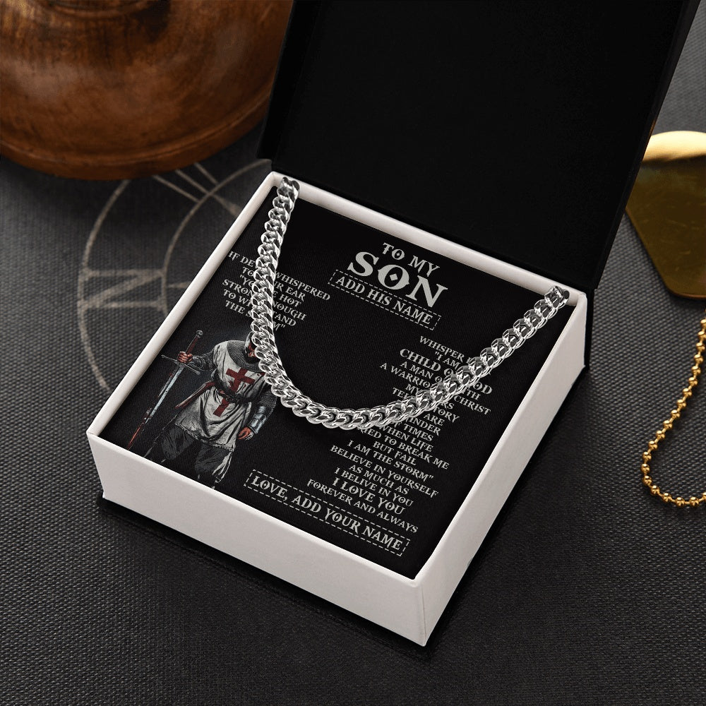 Personalized To My Son From Dad Mom Necklace I Am The Storm Knight Templar Birthday Gifts For Son Christian Christmas Graduation Custom Gift Box Message Card