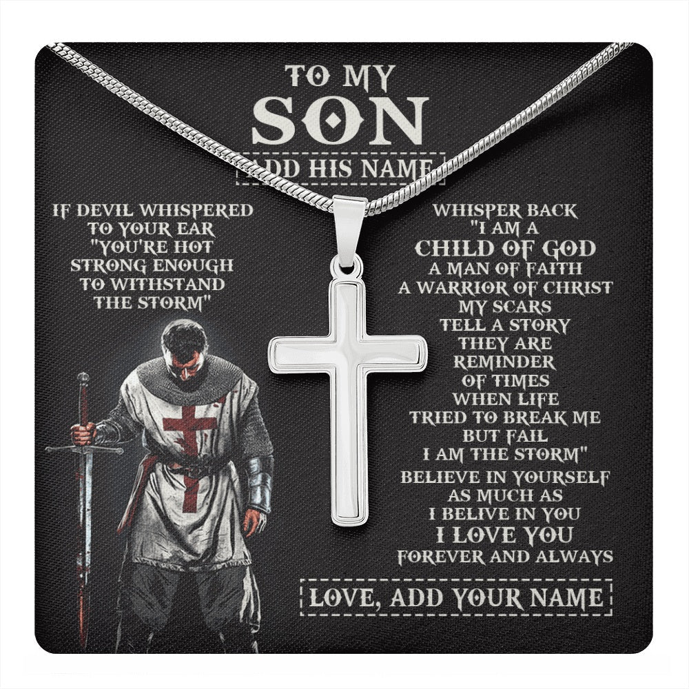 Personalized To My Son From Dad Mom Necklace I Am The Storm Knight Templar Birthday Gifts For Son Christian Christmas Graduation Custom Gift Box Message Card