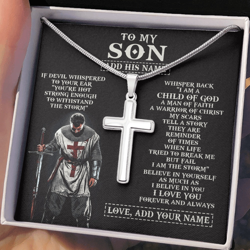 Personalized To My Son From Dad Mom Necklace I Am The Storm Knight Templar Birthday Gifts For Son Christian Christmas Graduation Custom Gift Box Message Card