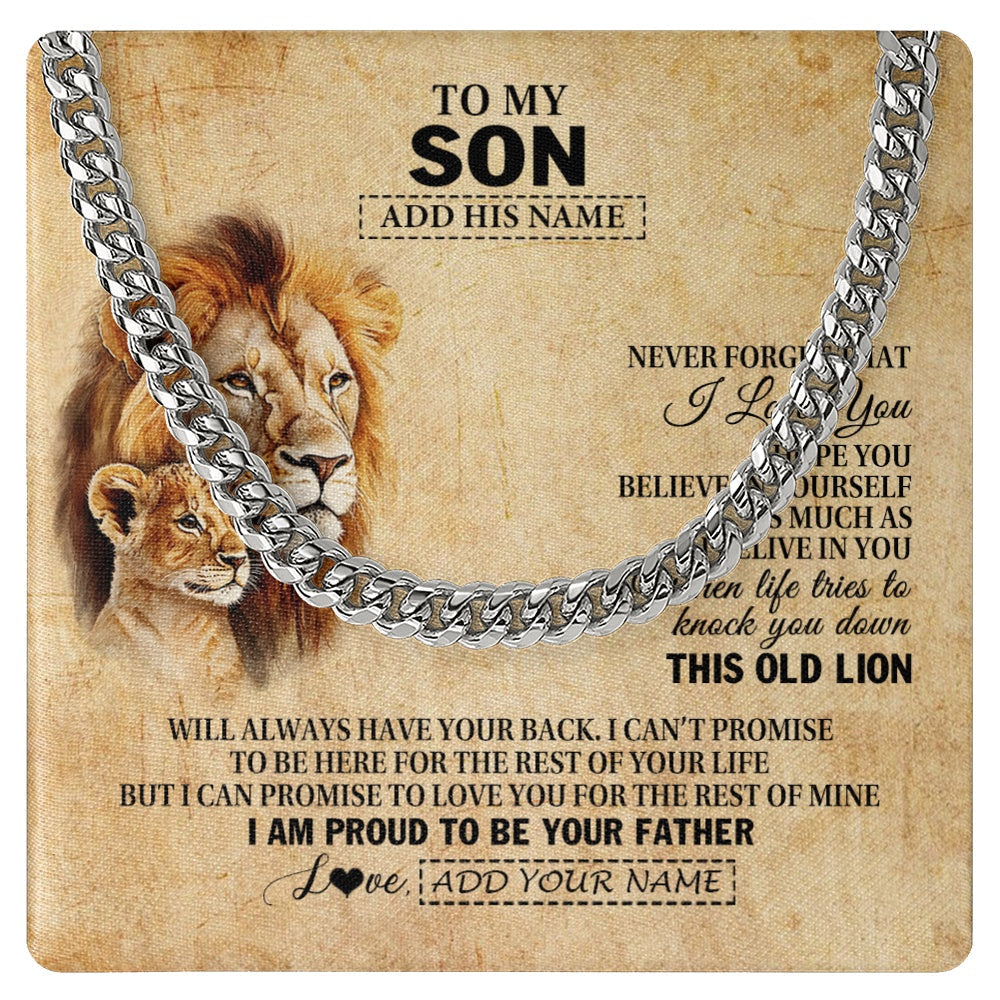 Personalized To My Son Gifts From Dad Father Lion Necklace I Love You Son Birthday Gifts From Dad Graduation Christmas Customized Gift Box Message Card