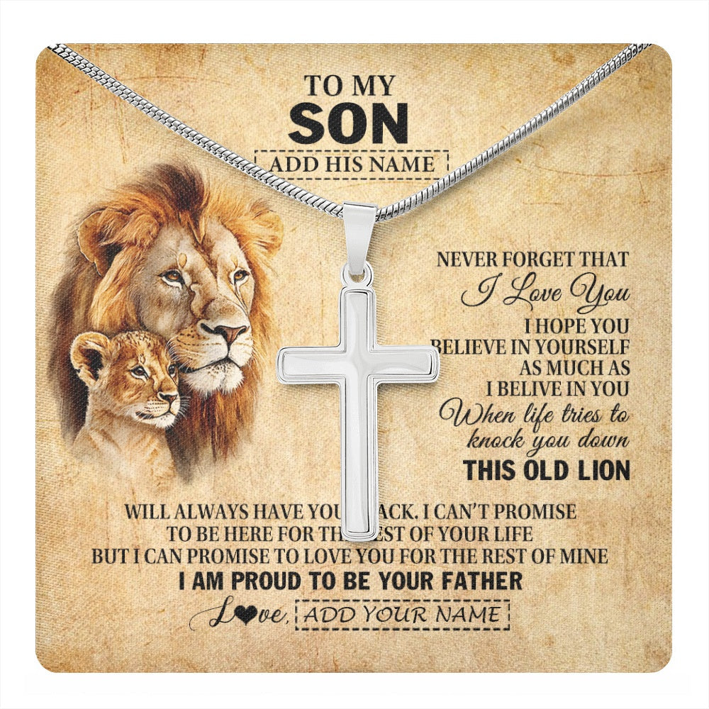 Personalized To My Son Gifts From Dad Father Lion Necklace I Love You Son Birthday Gifts From Dad Graduation Christmas Customized Gift Box Message Card