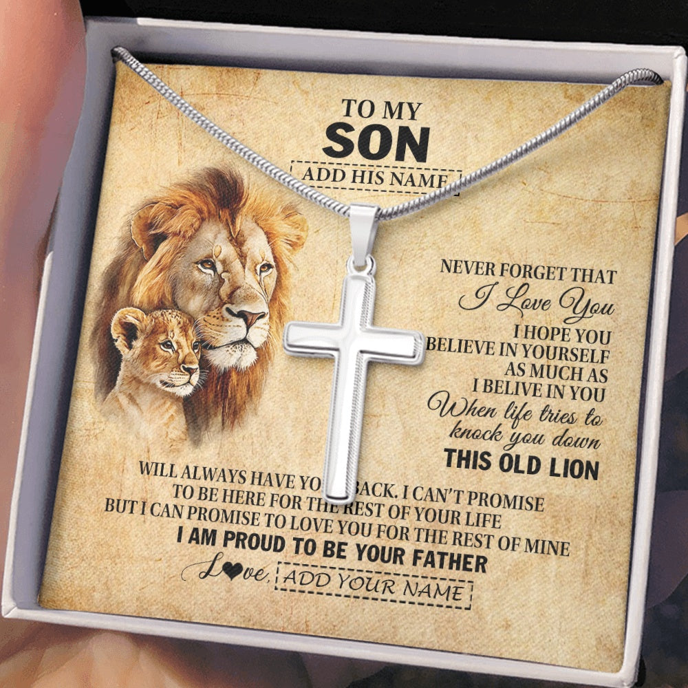 Personalized To My Son Gifts From Dad Father Lion Necklace I Love You Son Birthday Gifts From Dad Graduation Christmas Customized Gift Box Message Card