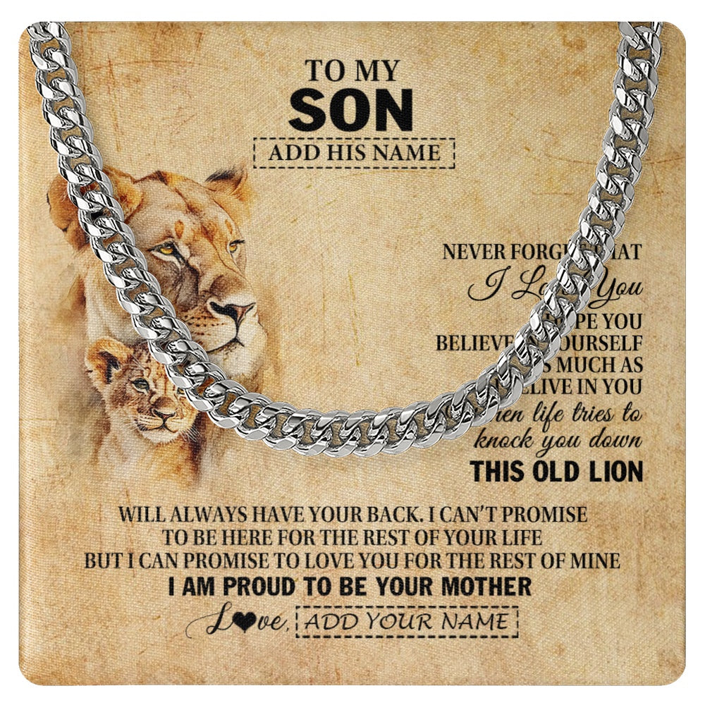 Personalized To My Son Gifts From Mom Mother Lion Necklace I Love You Son Birthday Gifts From Mom Graduation Christmas Customized Gift Box Message Card