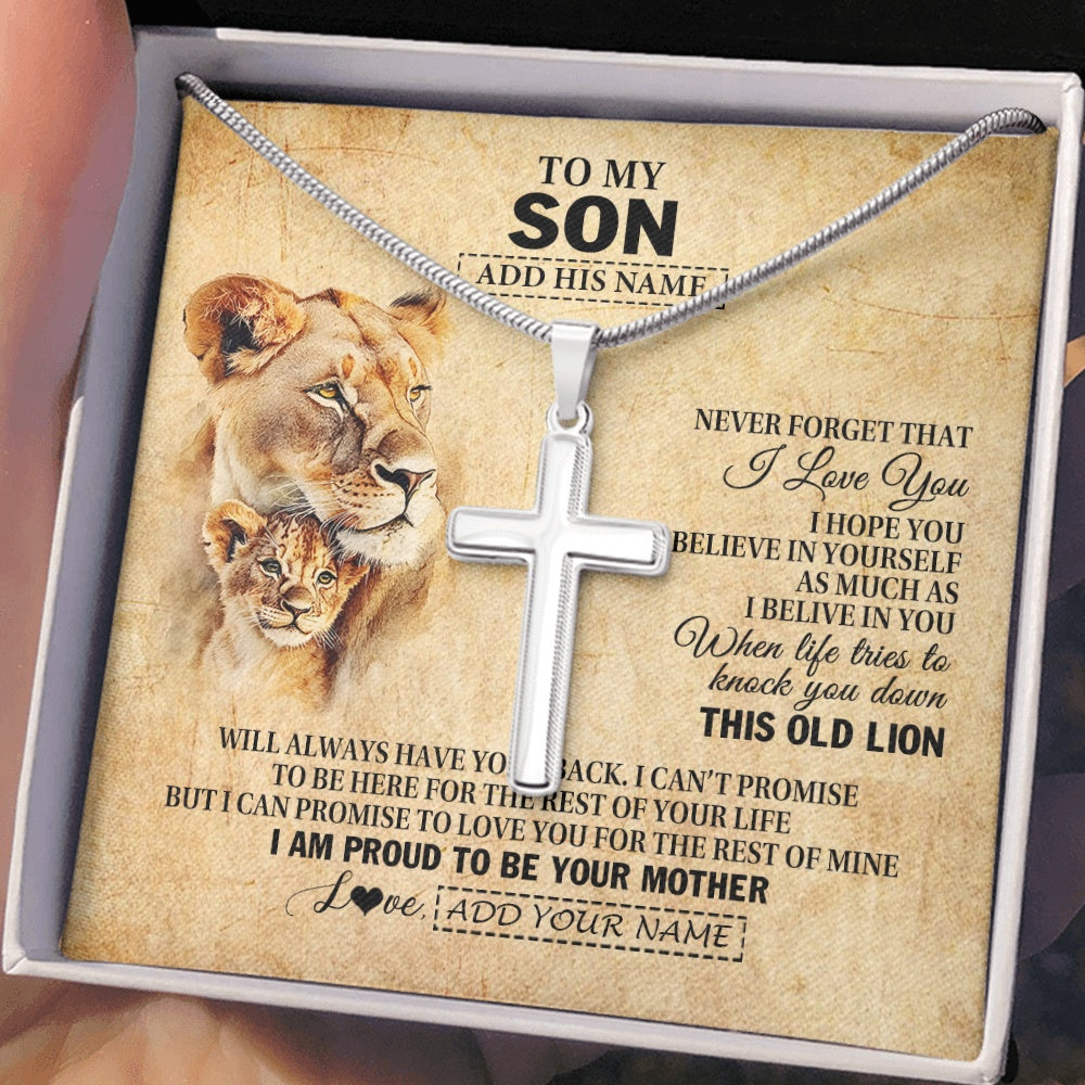 Personalized To My Son Gifts From Mom Mother Lion Necklace I Love You Son Birthday Gifts From Mom Graduation Christmas Customized Gift Box Message Card