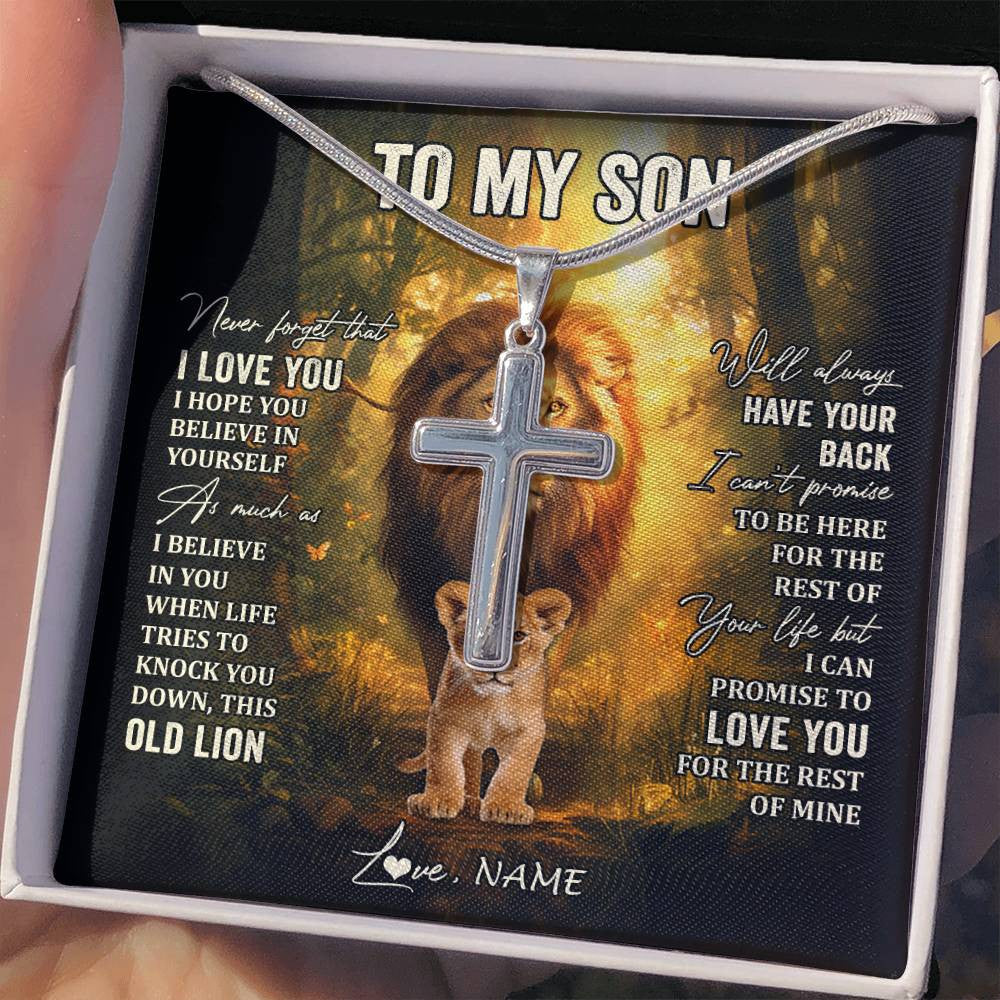 Personalized To My Son Lion Necklace From Dad Father Never Forget That I Love You Son Birthday Gifts Graduation Christmas Customized Gift Box Message Card