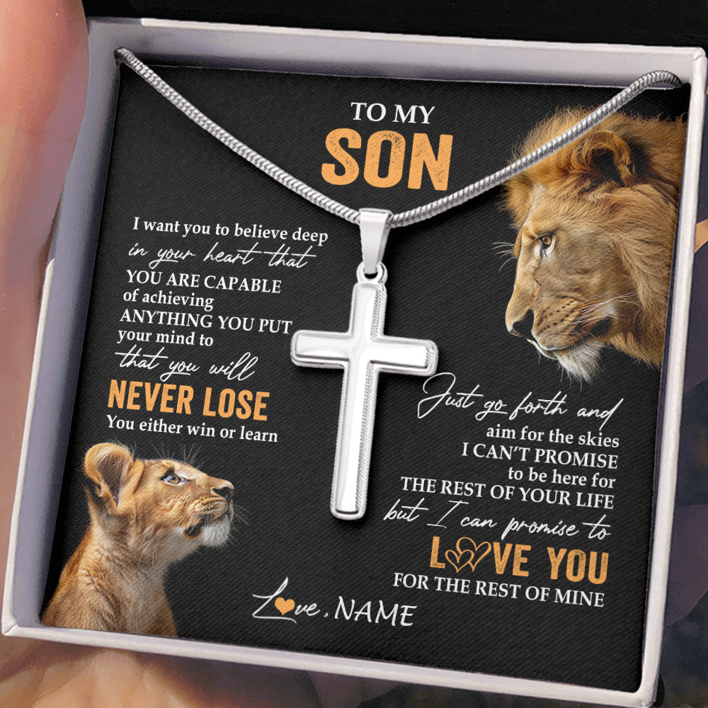 Personalized To My Son Necklace From Dad Father You Will Never Lose Lion Son Birthday Gifts Graduation Christmas Customized Gift Box Message Card