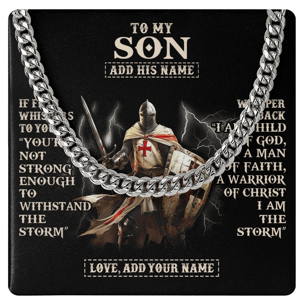 Personalized To My Son Necklace From Dad Mom For Men Warrior Knight Templar I Am The Storm Birthday Gifts For Son Graduation Christmas Gift Box Message Card