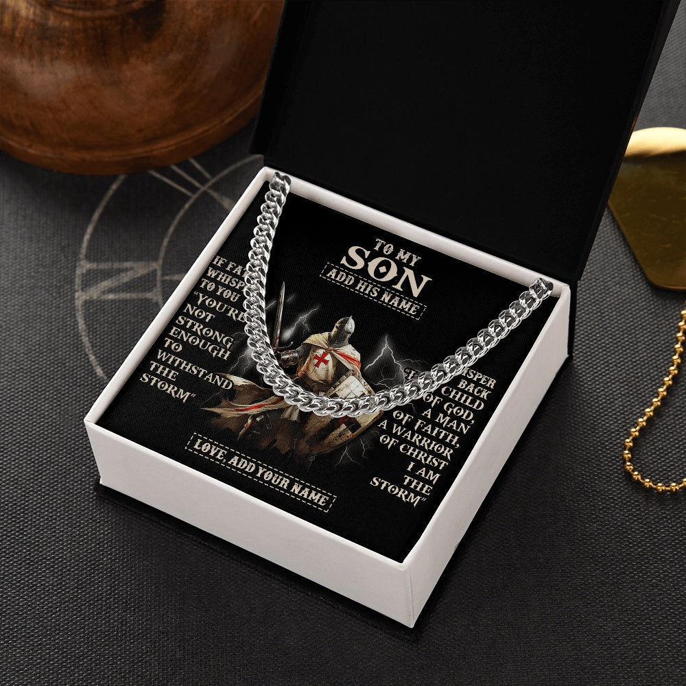Personalized To My Son Necklace From Dad Mom For Men Warrior Knight Templar I Am The Storm Birthday Gifts For Son Graduation Christmas Gift Box Message Card