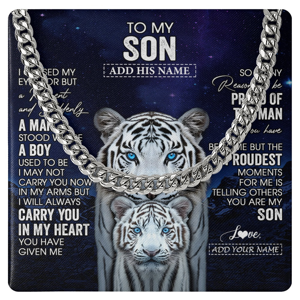 Personalized To My Son Necklace From Mom Dad I Close My Eyes White Tiger Birthday Gift For Son Graduation Christmas Custom Jewelry Gift Box Message Card