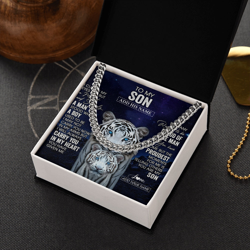 Personalized To My Son Necklace From Mom Dad I Close My Eyes White Tiger Birthday Gift For Son Graduation Christmas Custom Jewelry Gift Box Message Card