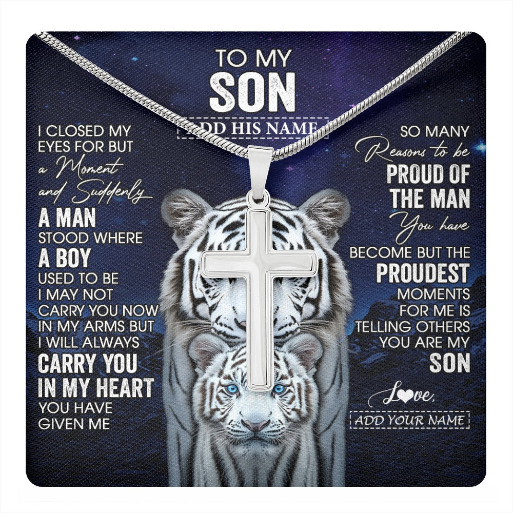 Personalized To My Son Necklace From Mom Dad I Close My Eyes White Tiger Birthday Gift For Son Graduation Christmas Custom Jewelry Gift Box Message Card
