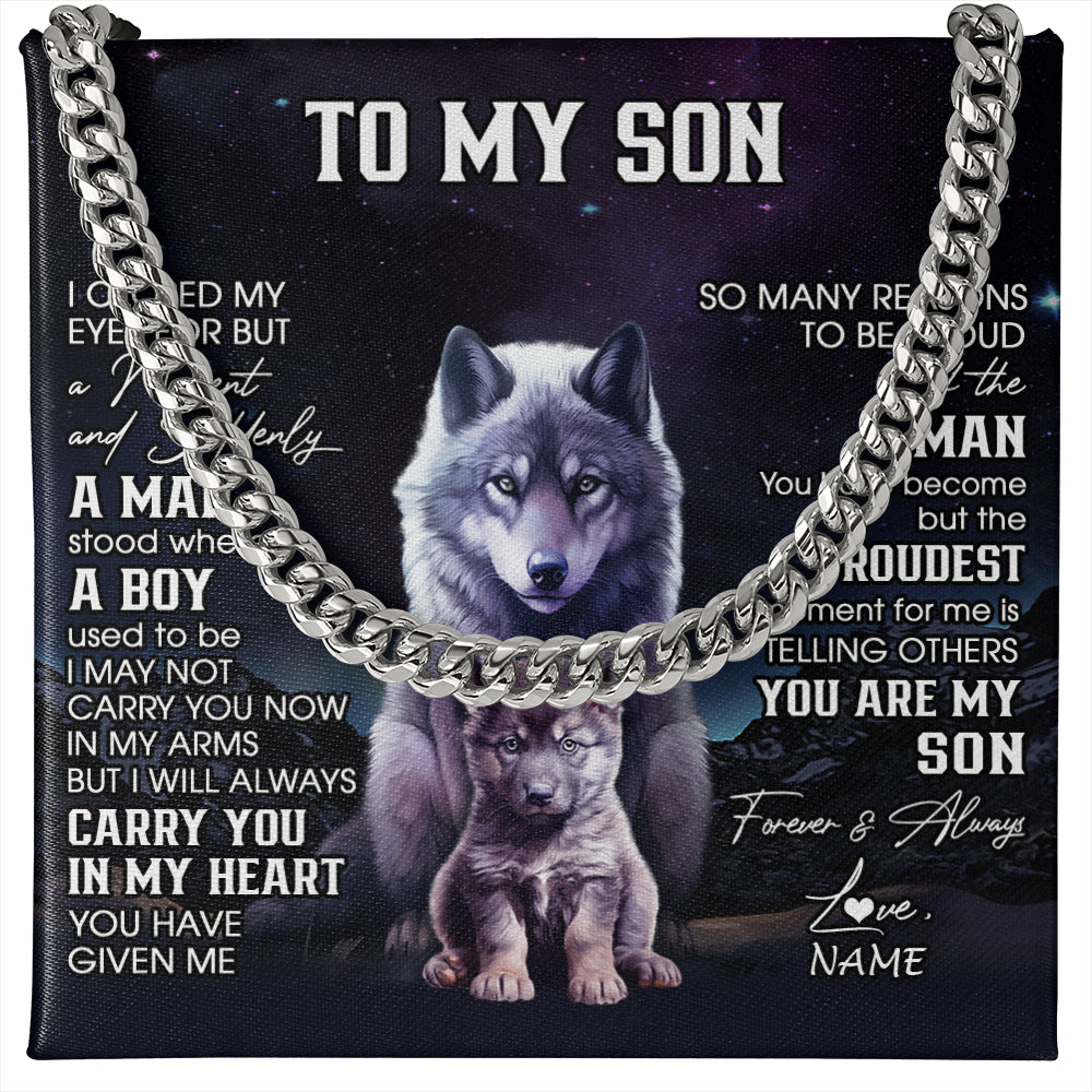 Personalized To My Son Necklace From Mom Dad Mother Father I Close My Eyes Wolf Son Birthday Gifts Graduation Christmas Customized Gift Box Message Card