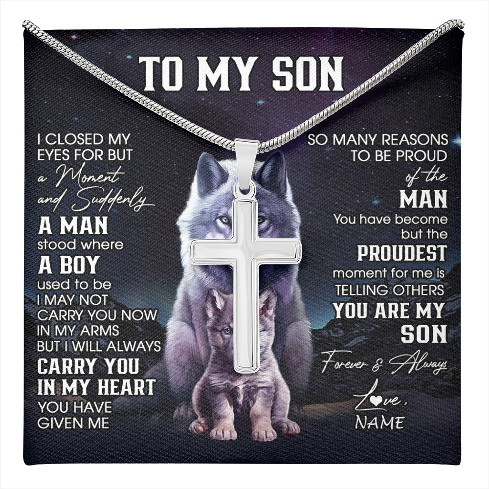Personalized To My Son Necklace From Mom Dad Mother Father I Close My Eyes Wolf Son Birthday Gifts Graduation Christmas Customized Gift Box Message Card