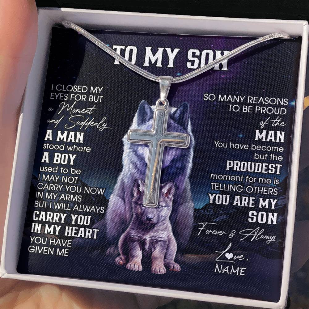 Personalized To My Son Necklace From Mom Dad Mother Father I Close My Eyes Wolf Son Birthday Gifts Graduation Christmas Customized Gift Box Message Card
