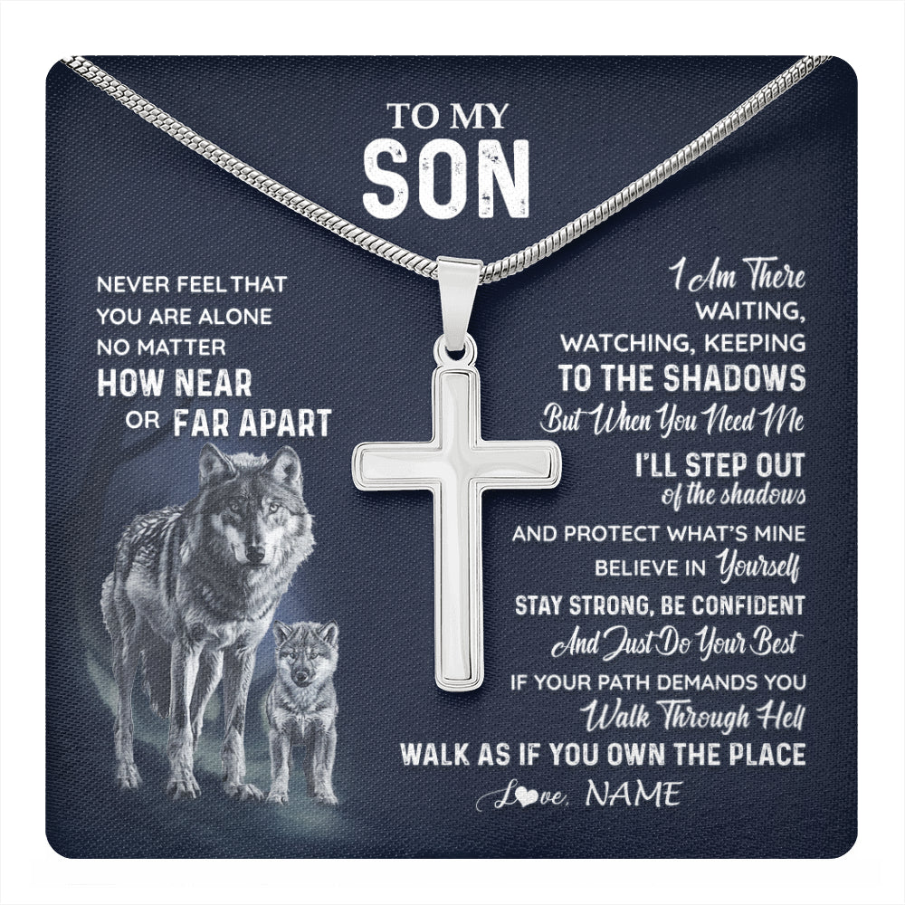 Personalized To My Son Necklace From Mom Dad Mother Father Never Feel You Are Alone Wolf Son Birthday Graduation Christmas Customized Gift Box Message Card