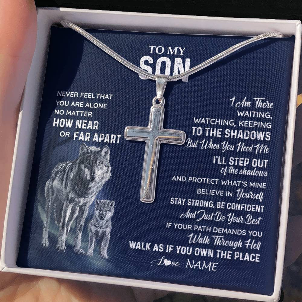 Personalized To My Son Necklace From Mom Dad Mother Father Never Feel You Are Alone Wolf Son Birthday Graduation Christmas Customized Gift Box Message Card