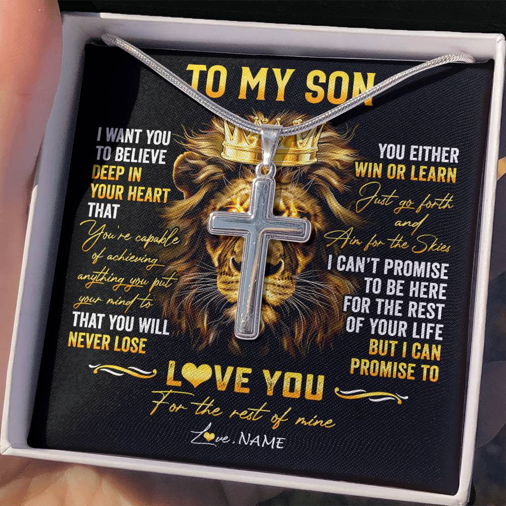 Personalized To My Son Necklace From Mom Dad Mother Father You Will Never Lose Lion Son Birthday Graduation Christmas Customized Gift Box Message Card