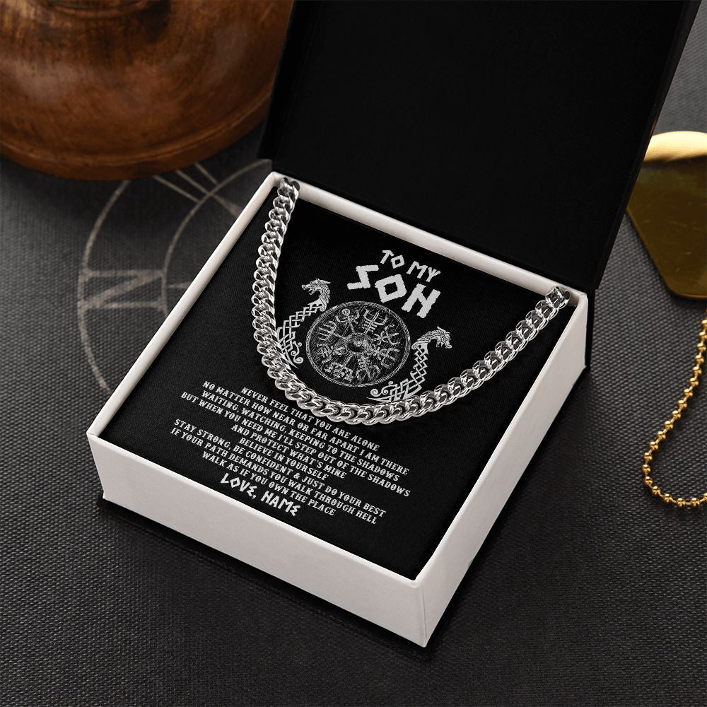 Personalized To My Son Necklace Viking Never Feel You Are Alone Odin Scandinavian Norse Runes End Son Birthday Christmas Customized Gift Box Message Card