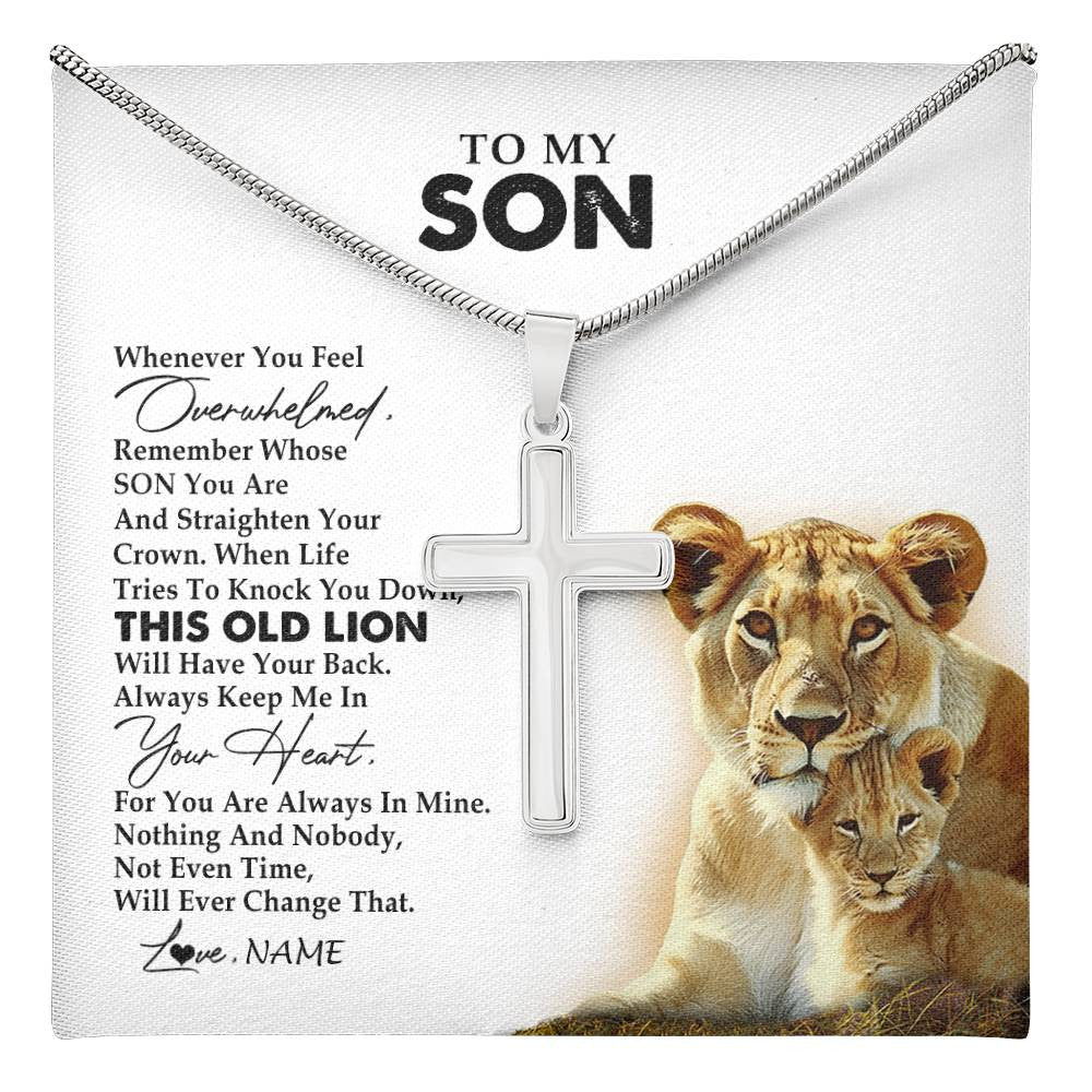 Personalized To My Son Necklace from Mom Mother Whenever You Feel Overwhelmed Lion Son Birthday Graduation Christmas Jewelry Customized Gift Box Message Card