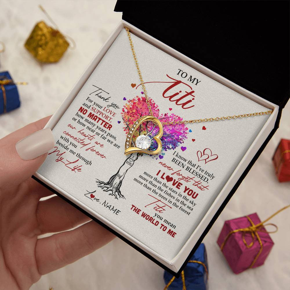 Personalized To My Titi Necklace From Niece Nephew Never Forget That I Love You You Mean The World Titi Birthday Mothers Day Christmas Customized Gift Box Message Card