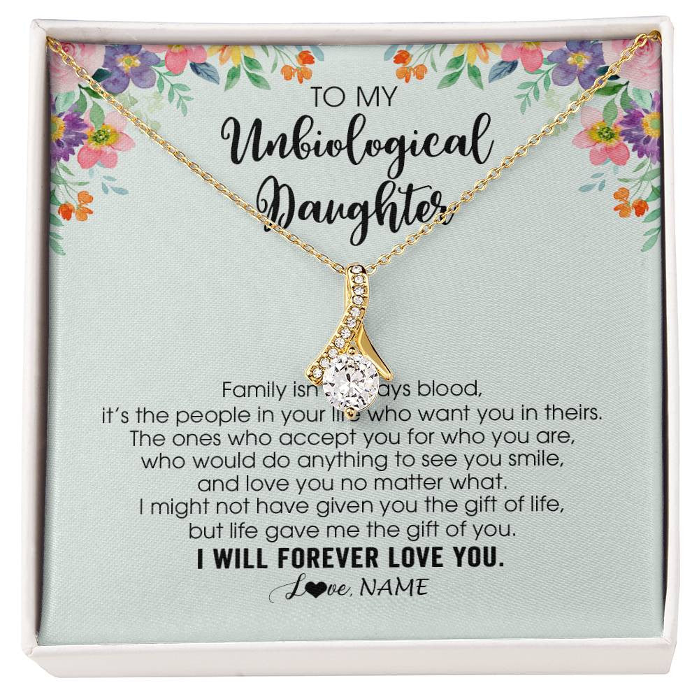 Personalized To My Unbiological Daughter Necklace Family Isn't Always Blood Bonus Daughter Stepdaughter Birthday Christmas Customized Gift Box Message Card
