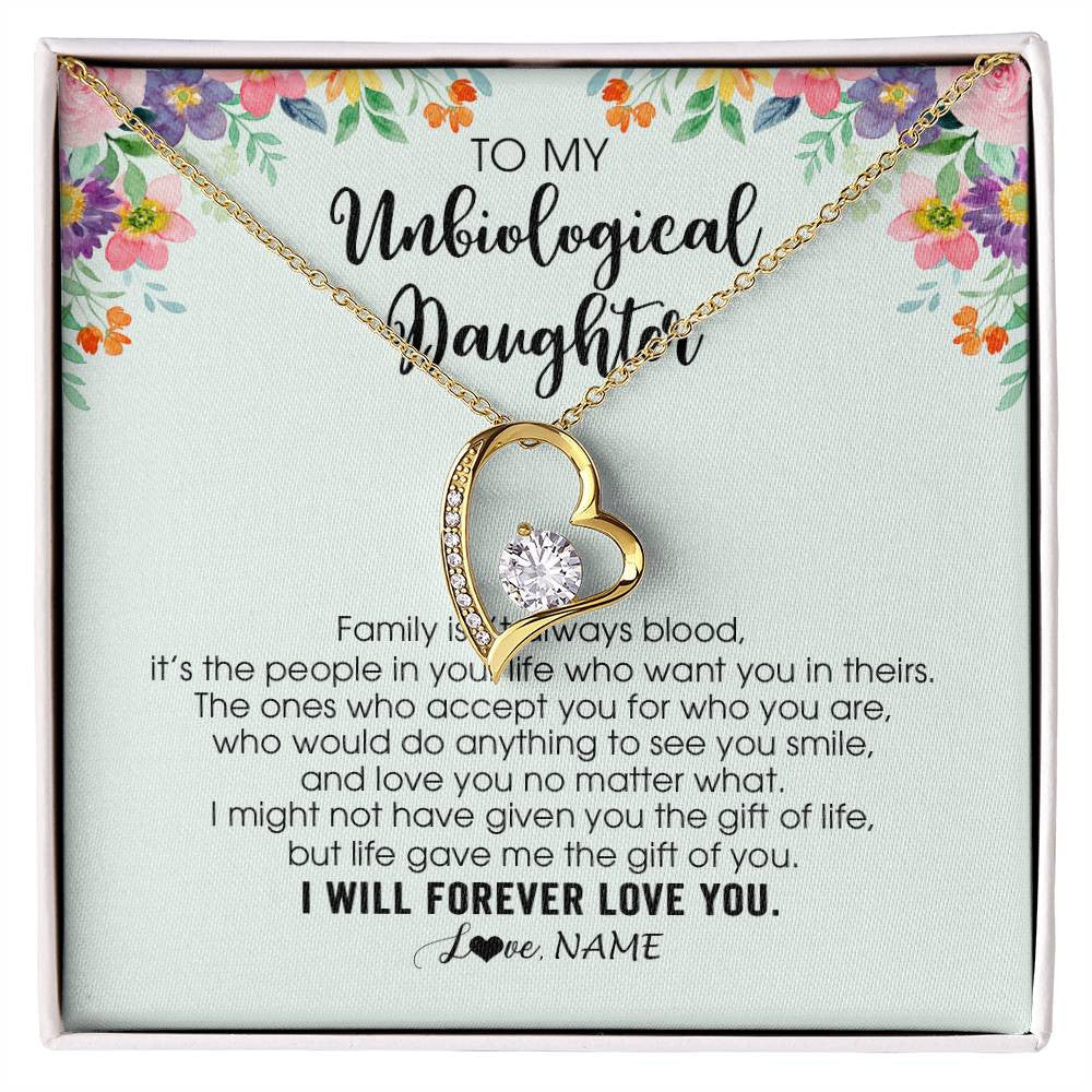 Personalized To My Unbiological Daughter Necklace Family Isn't Always Blood Bonus Daughter Stepdaughter Birthday Christmas Customized Gift Box Message Card
