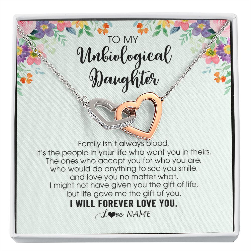Personalized To My Unbiological Daughter Necklace Family Isn't Always Blood Bonus Daughter Stepdaughter Birthday Christmas Customized Gift Box Message Card