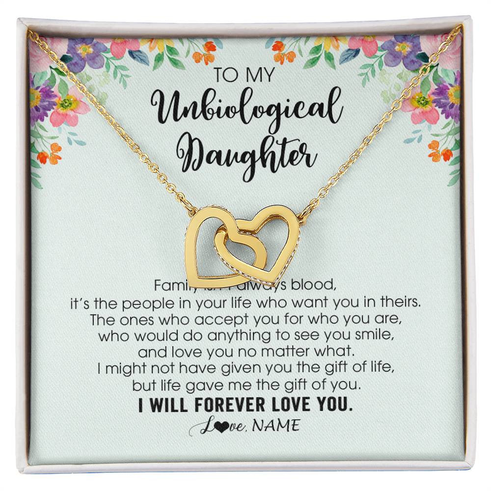 Personalized To My Unbiological Daughter Necklace Family Isn't Always Blood Bonus Daughter Stepdaughter Birthday Christmas Customized Gift Box Message Card
