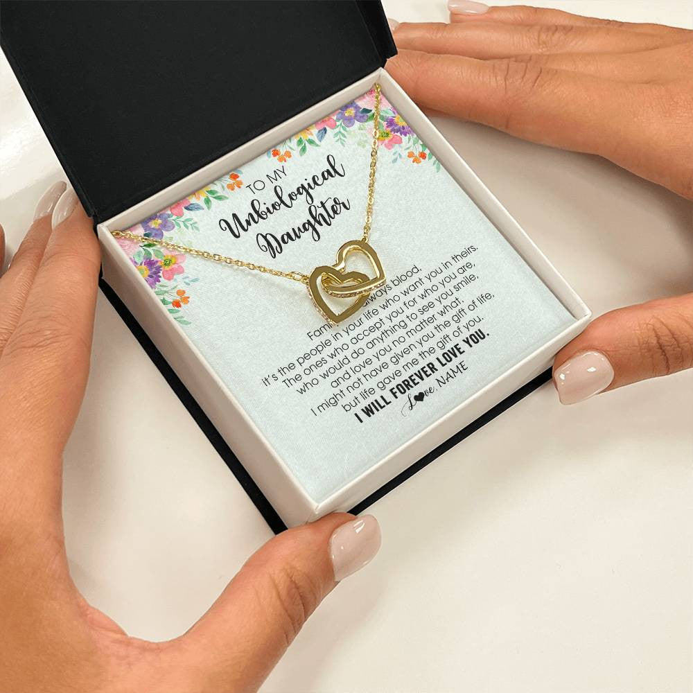 Personalized To My Unbiological Daughter Necklace Family Isn't Always Blood Bonus Daughter Stepdaughter Birthday Christmas Customized Gift Box Message Card