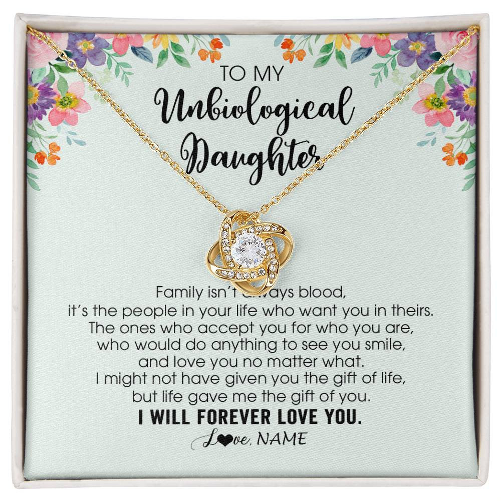 Personalized To My Unbiological Daughter Necklace Family Isn't Always Blood Bonus Daughter Stepdaughter Birthday Christmas Customized Gift Box Message Card