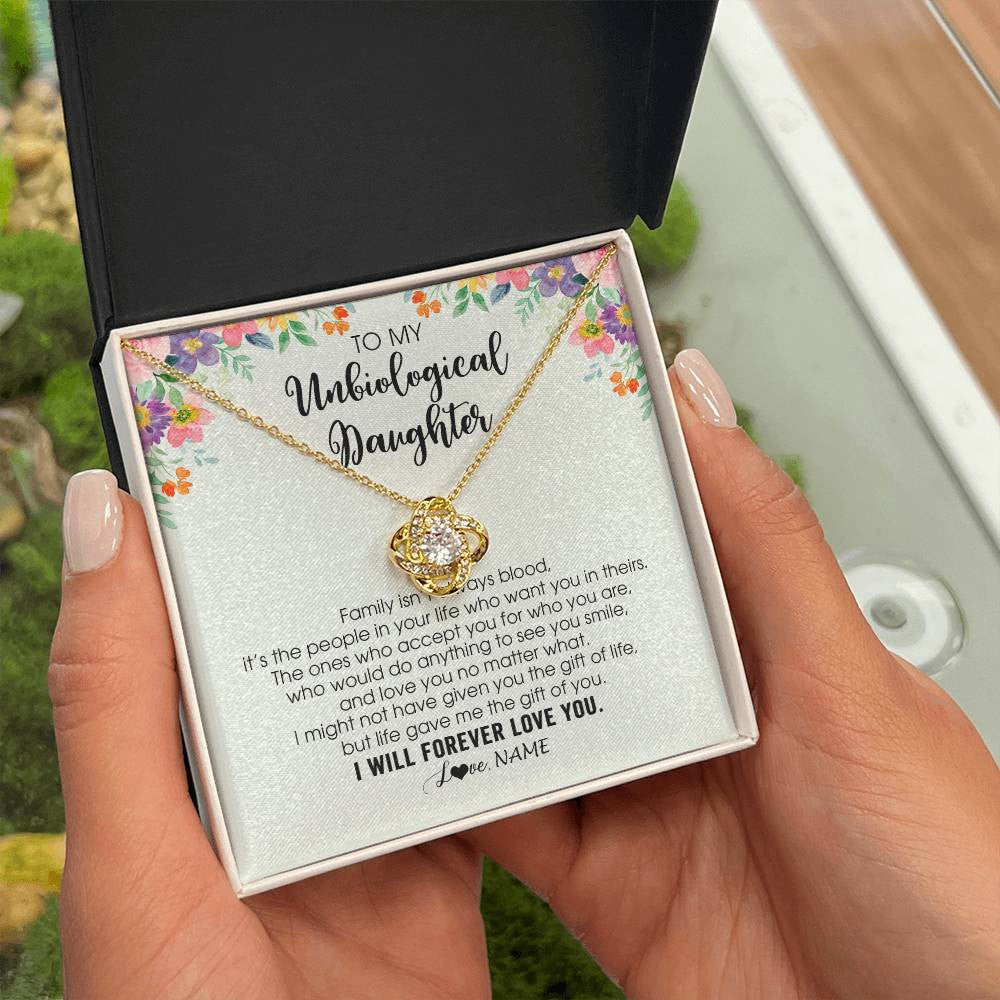 Personalized To My Unbiological Daughter Necklace Family Isn't Always Blood Bonus Daughter Stepdaughter Birthday Christmas Customized Gift Box Message Card