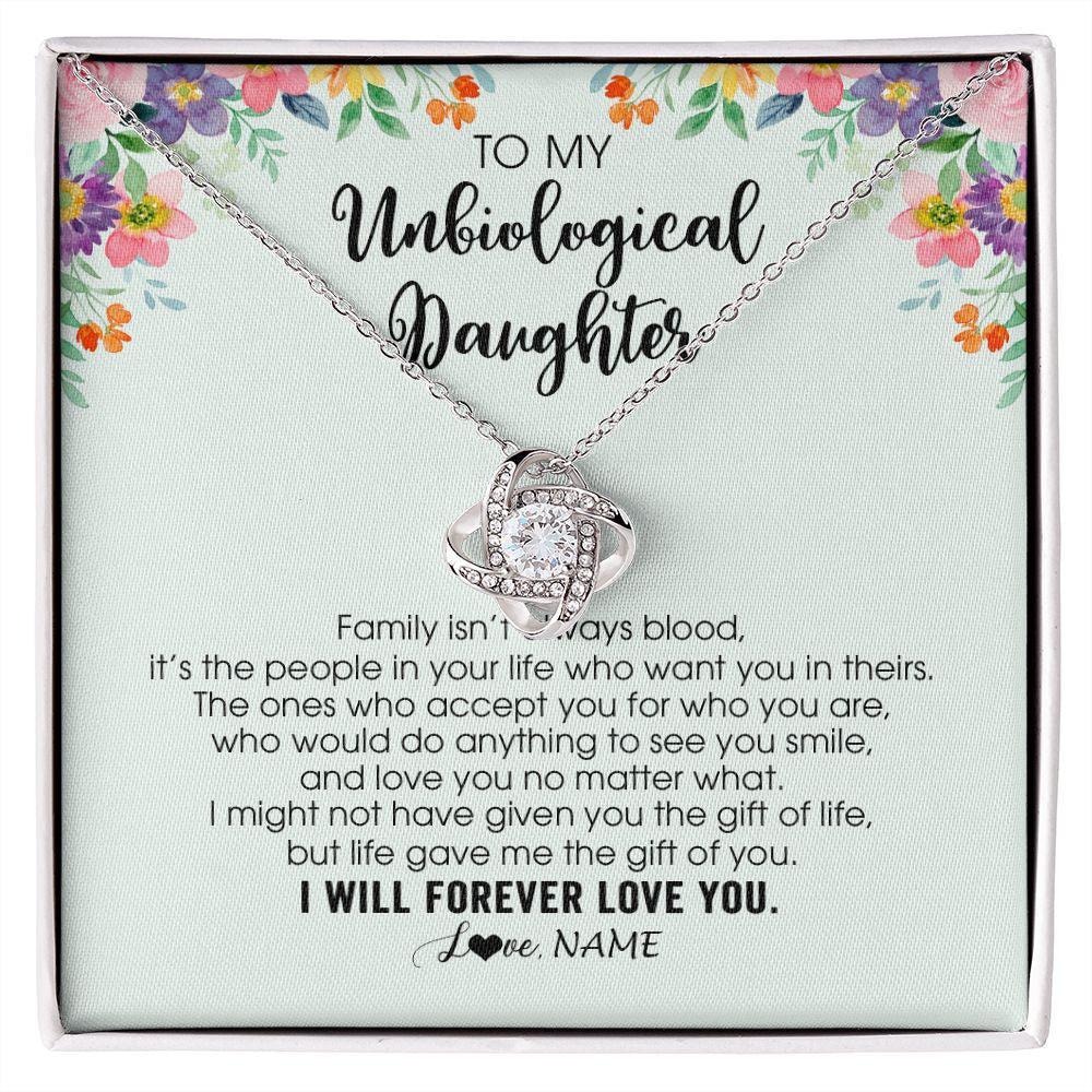 Personalized To My Unbiological Daughter Necklace Family Isn't Always Blood Bonus Daughter Stepdaughter Birthday Christmas Customized Gift Box Message Card