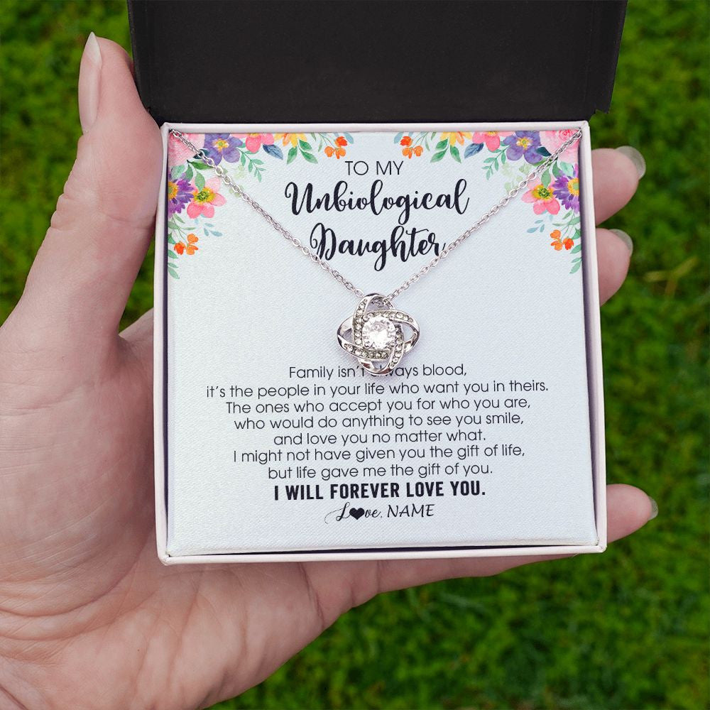 Personalized To My Unbiological Daughter Necklace Family Isn't Always Blood Bonus Daughter Stepdaughter Birthday Christmas Customized Gift Box Message Card