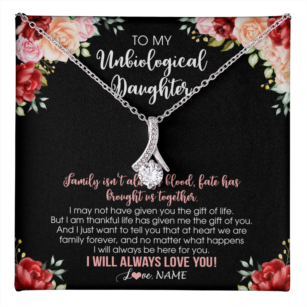 Personalized To My Unbiological Daughter Necklace Family Together Birthday Gifts For Bonus Daughter Stepdaughter Christmas Customized Gift Box Message Card